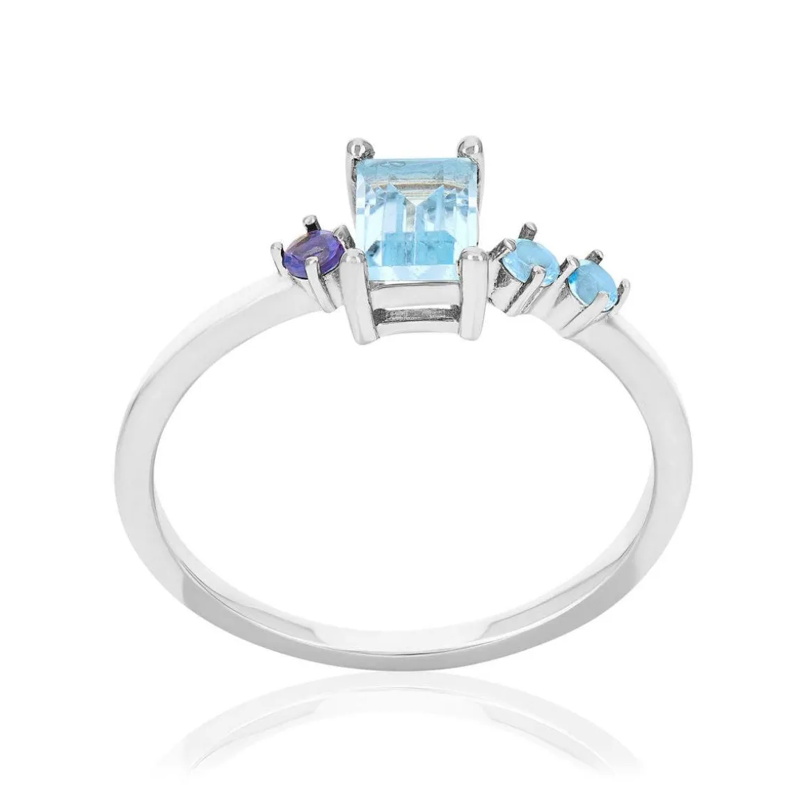 Bague argent 925 rhodié topazes traitées et pierre synthétique violette
