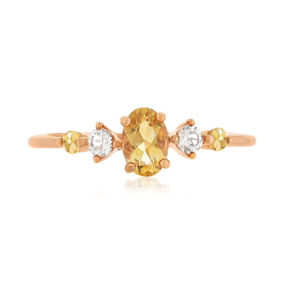Bague argent 925 rose citrines et topazes blanches