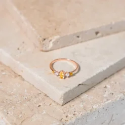Bague argent 925 rose citrines et topazes blanches