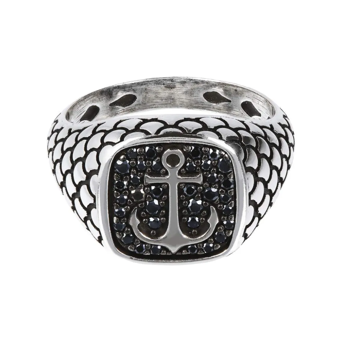 Bague argent 925 rose des vents spinelles noires