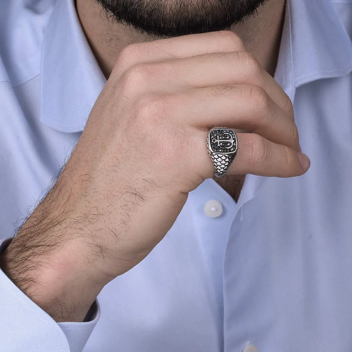 Bague argent 925 rose des vents spinelles noires