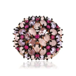 Bague argent 925 rose et ruthénium noir zirconias multicolores