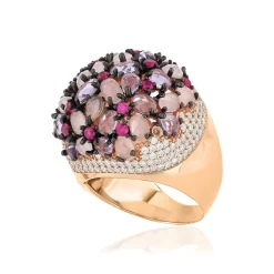 Bague argent 925 rose et ruthénium noir zirconias multicolores
