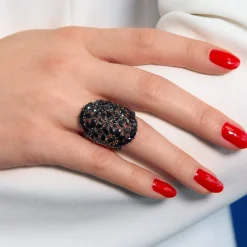 Bague argent 925 rose et ruthénium noir, zirconias noirs.