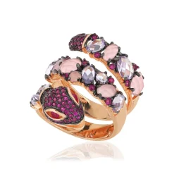 Bague argent 925 rosé serpent zirconias roses et blancs