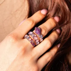 Bague argent 925 rosé serpent zirconias roses et blancs