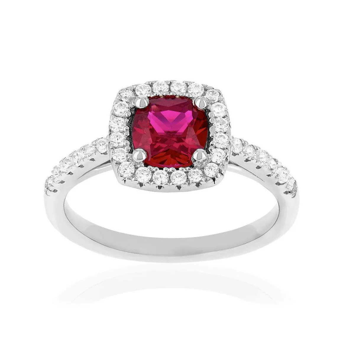 Bague argent 925 rubis synthétique rouge et zirconias