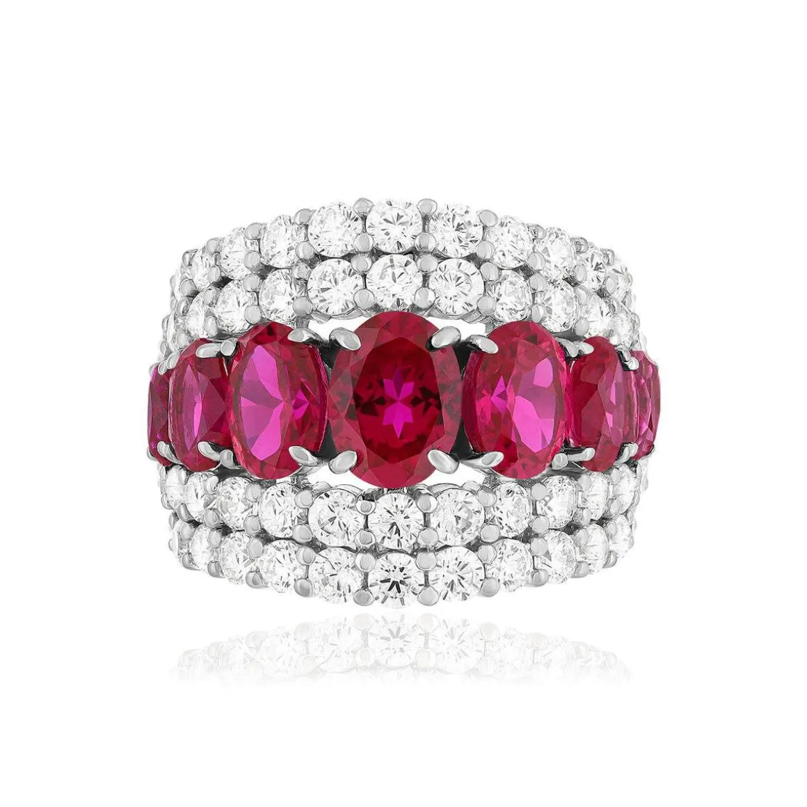 Bague argent rubis synthétiques et zirconias