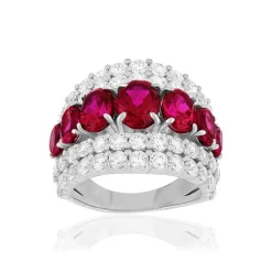 Bague argent rubis synthétiques et zirconias
