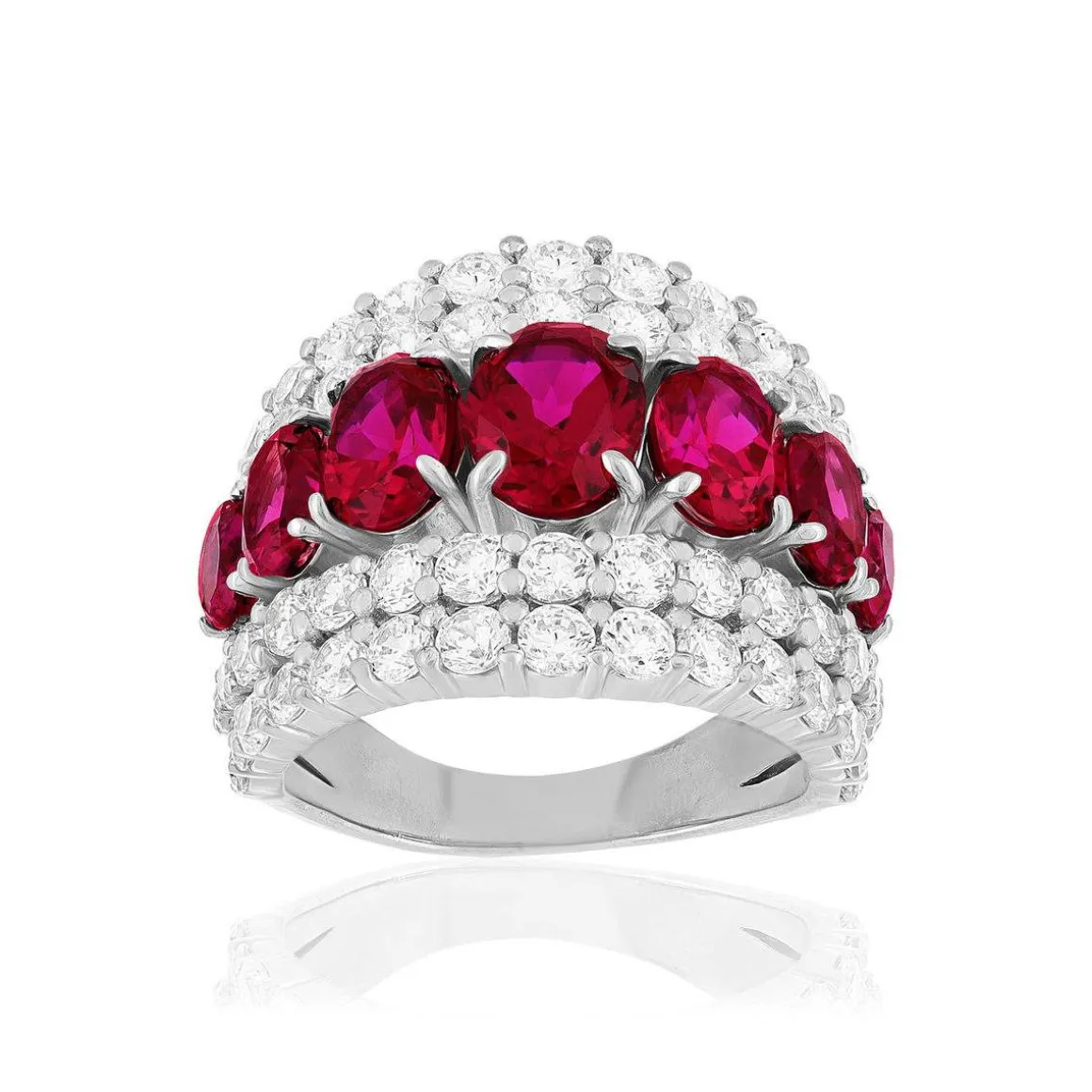 Bague argent rubis synthétiques et zirconias