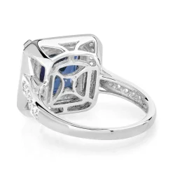 Bague argent 925 saphir imitation carrée et zirconias