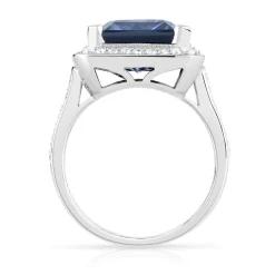 Bague argent 925 saphir imitation carrée et zirconias
