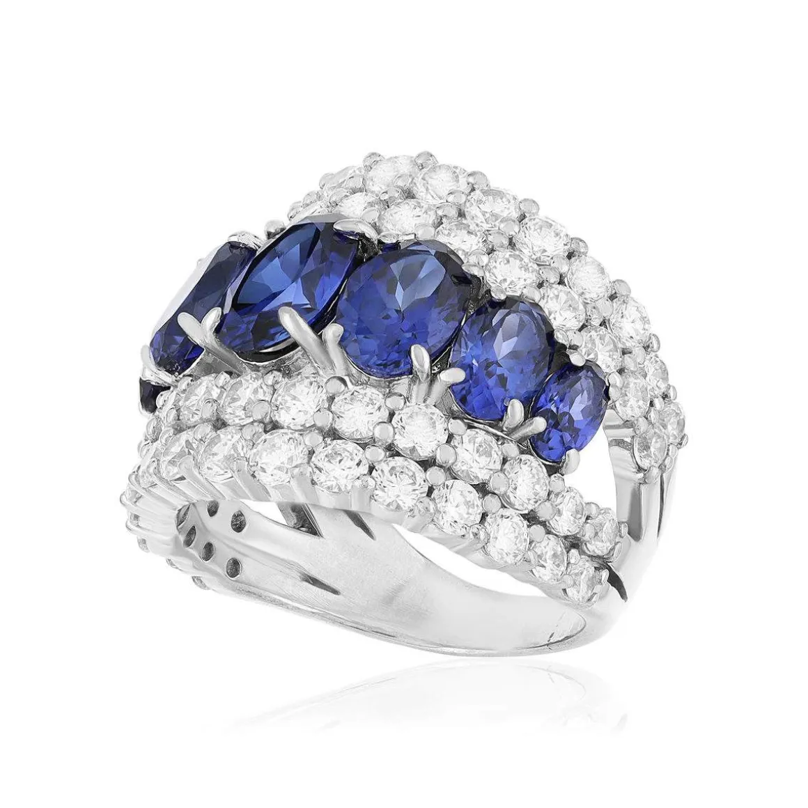 Bague argent saphirs synthétiques et zirconias