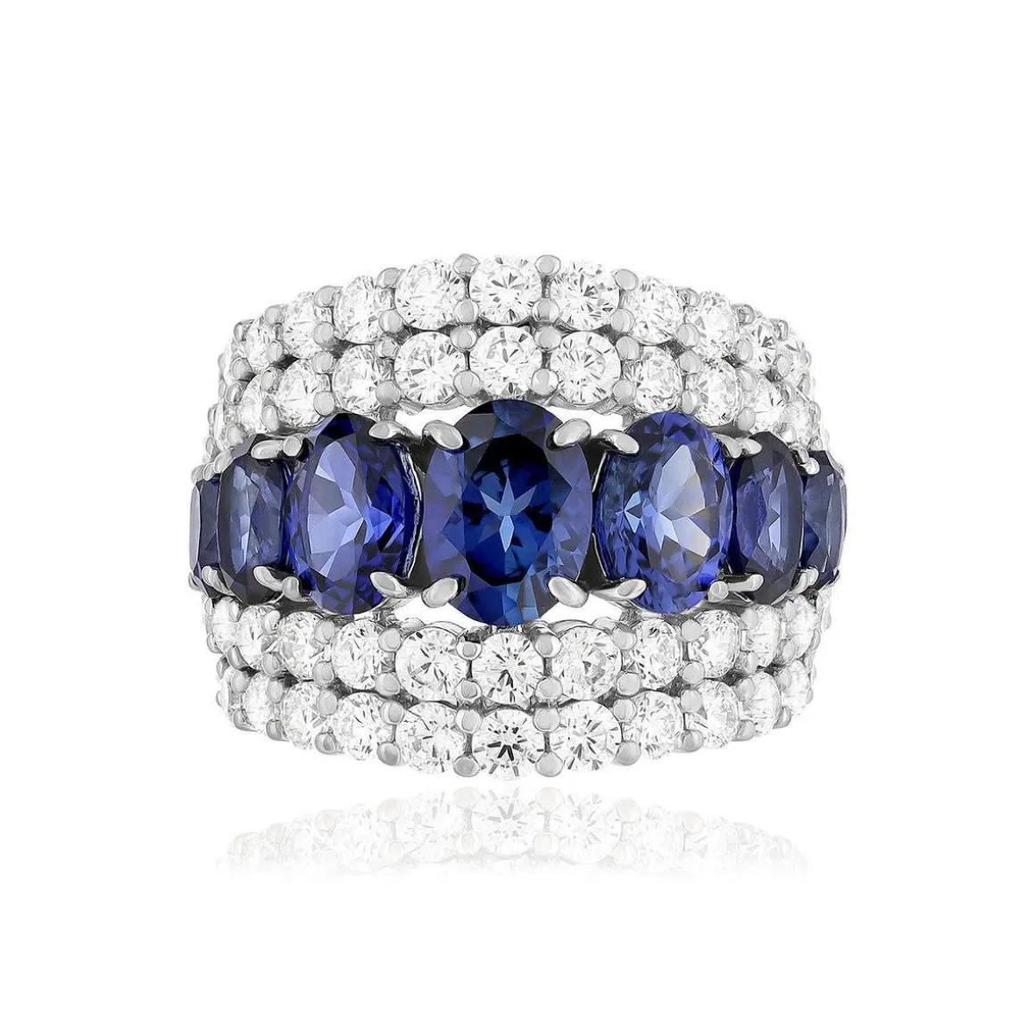 Bague argent saphirs synthétiques et zirconias