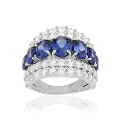 Bague argent saphirs synthétiques et zirconias