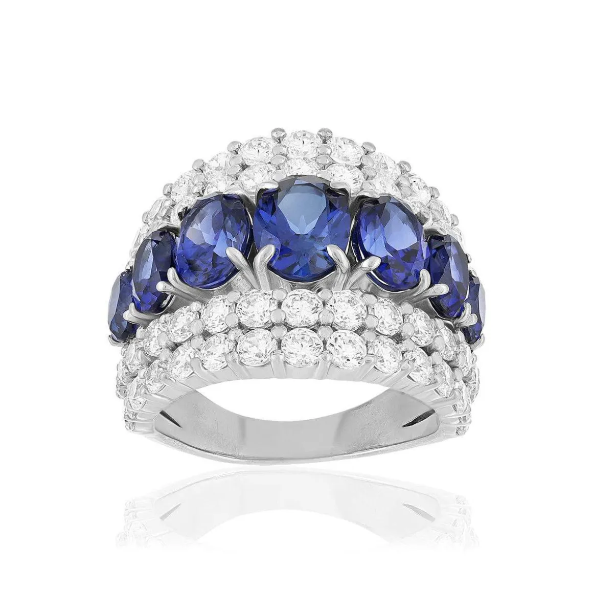 Bague argent saphirs synthétiques et zirconias
