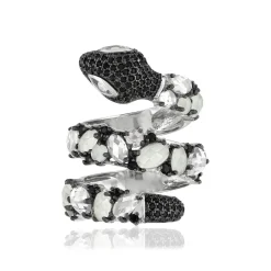 Bague argent 925 serpent pierres imitations et zirconias noirs et blancs