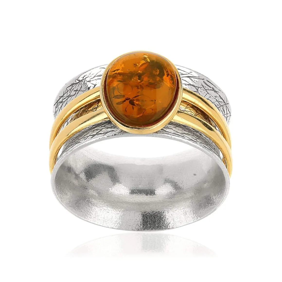 Bague argent 925 2 tons ambre ovale