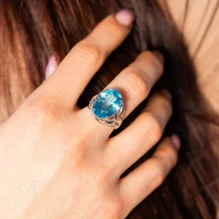 Bague argent 925 topaze bleue traitée 10 carats