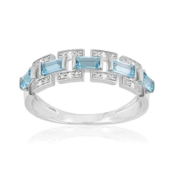 Bague argent 925 topazes bleues traitées et zirconias