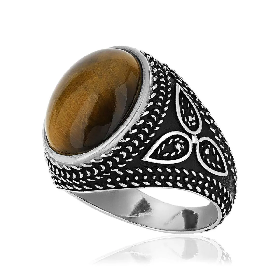 Bague argent 925 vieilli oeil de tigre