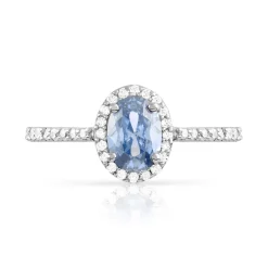 Bague argent 925 zirconia bleu ovale et blancs
