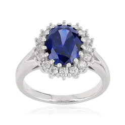 Bague argent 925 zirconia ovale bleu et zirconias blancs