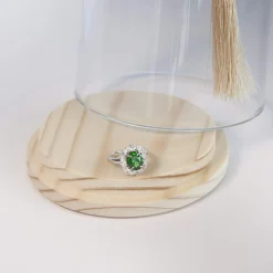 Bague argent 925 zirconia ovale vert et zirconias blancs