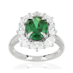 Bague argent 925 zirconia ovale vert et zirconias blancs