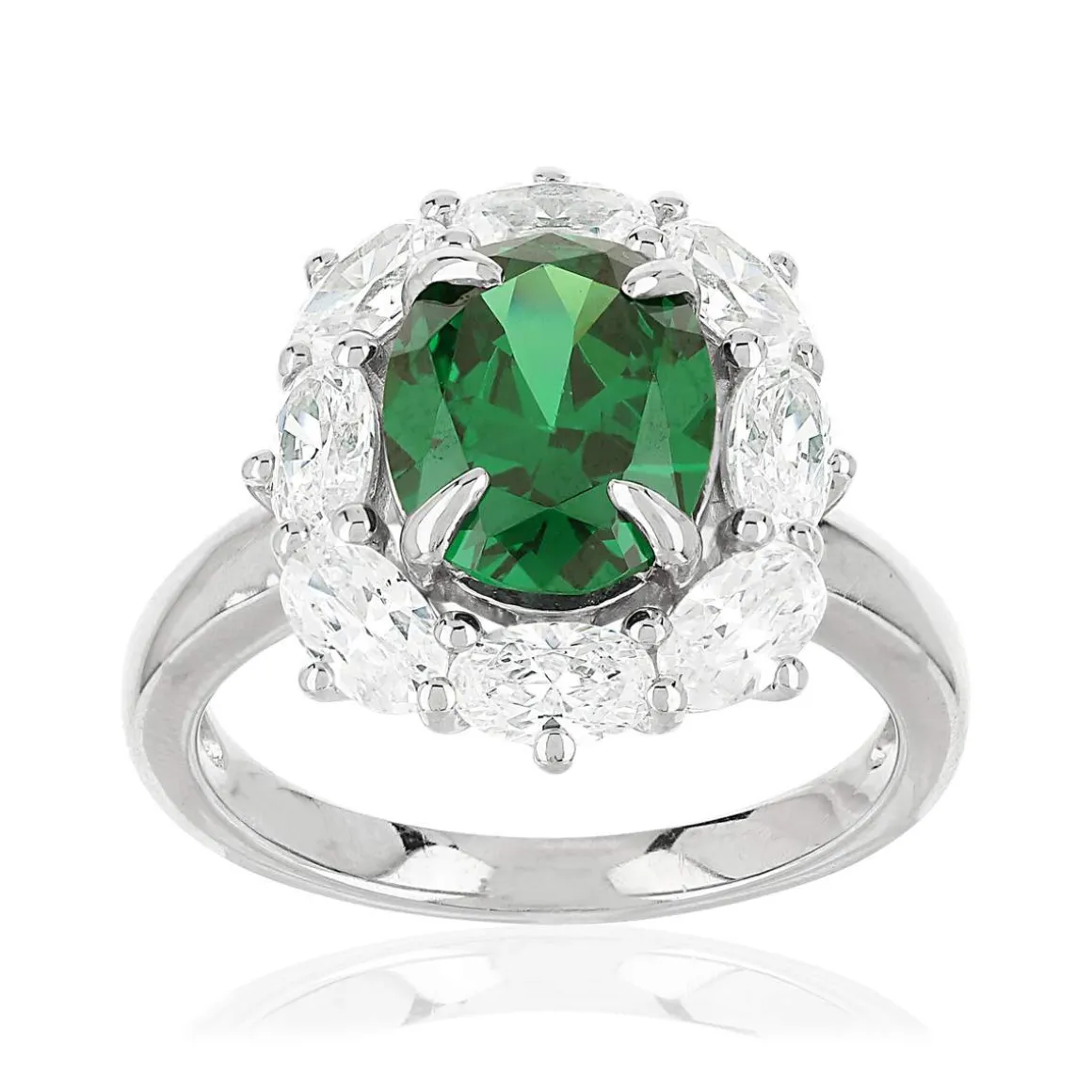 Bague argent 925 zirconia ovale vert et zirconias blancs