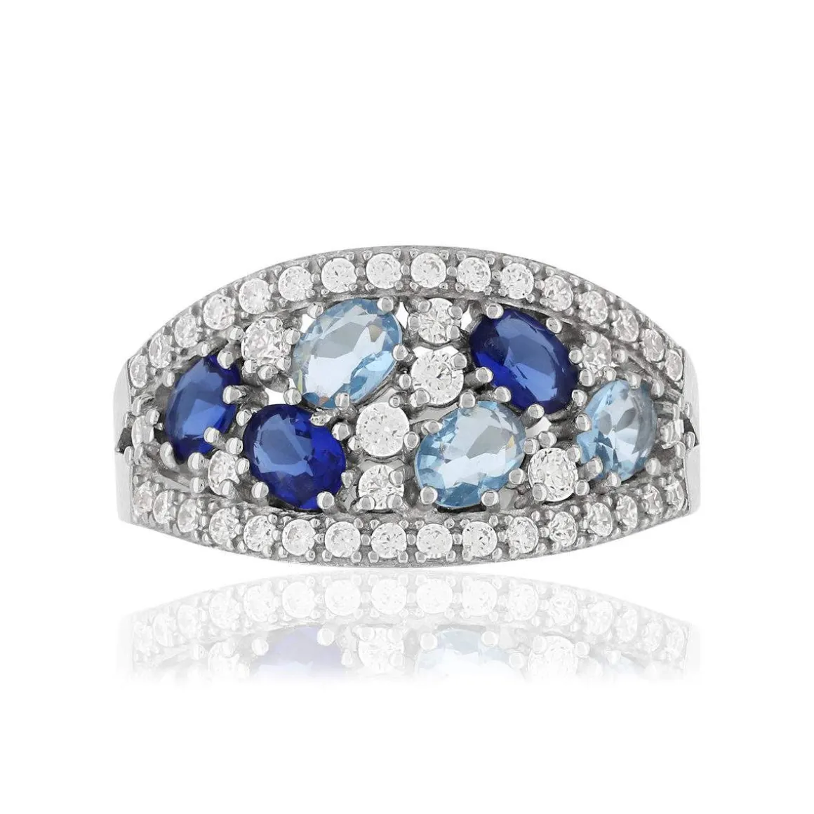 Bague argent 925 zirconias bleus et blancs