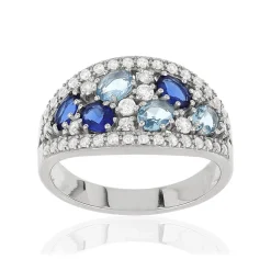Bague argent 925 zirconias bleus et blancs