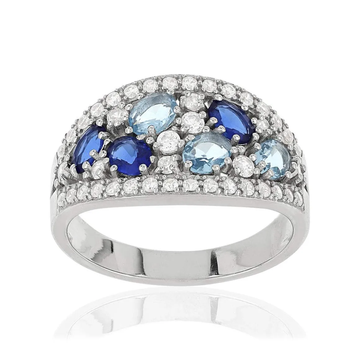 Bague argent 925 zirconias bleus et blancs