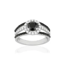 Bague argent 925, zirconias noirs et blancs.