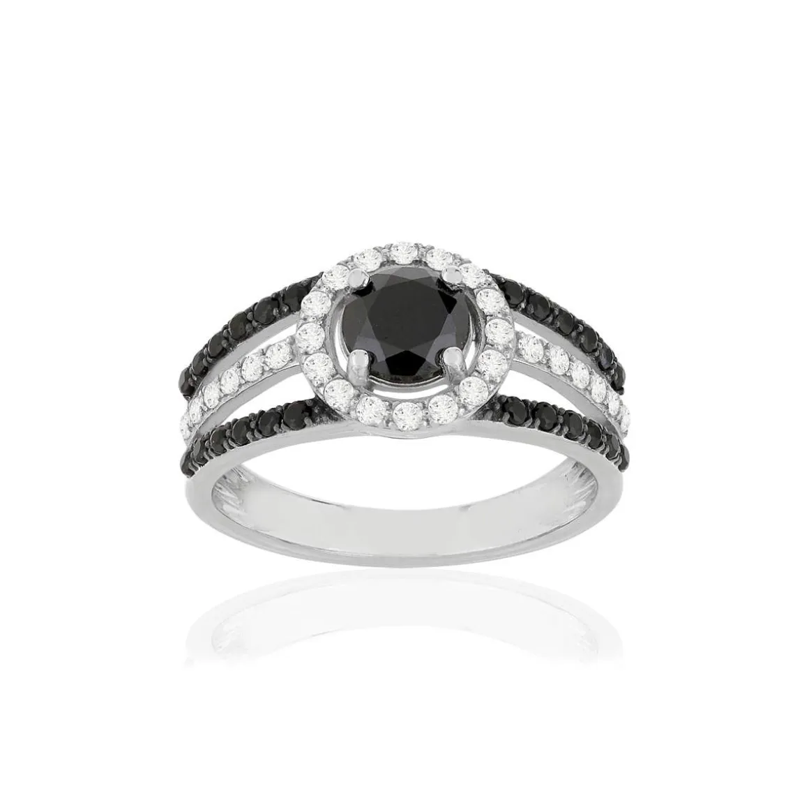 Bague argent 925, zirconias noirs et blancs.