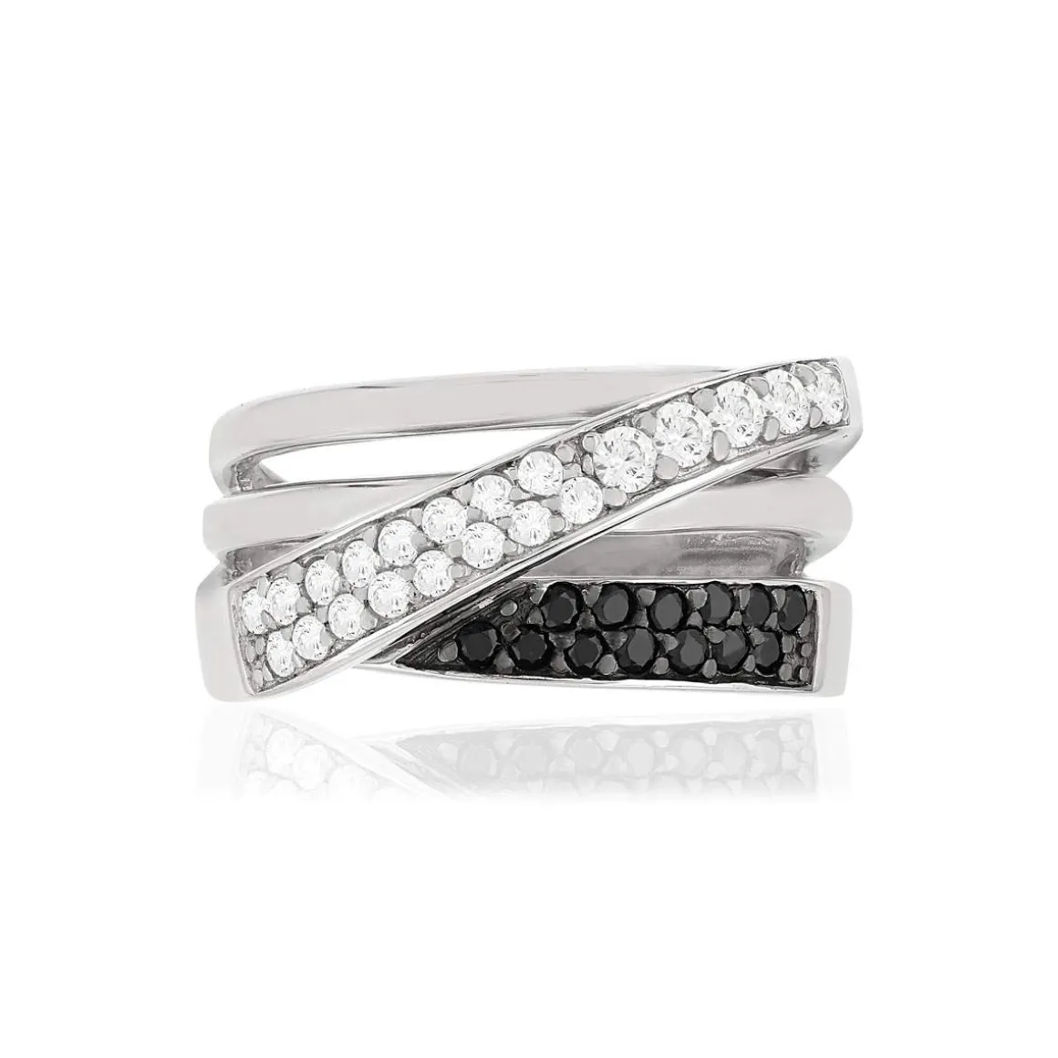 Bague argent 925 zirconias noirs et blancs