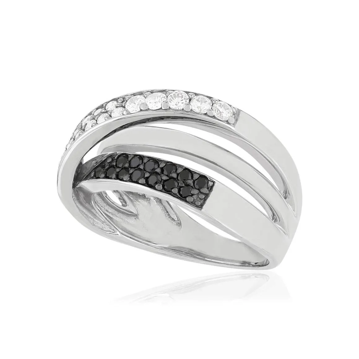 Bague argent 925 zirconias noirs et blancs