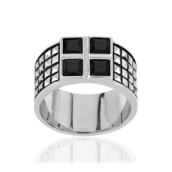 Bague argent 925 zirconias noirs carrés