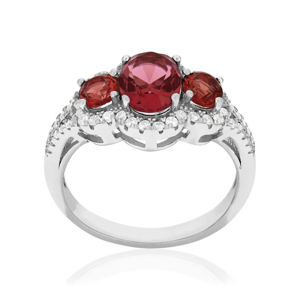 Bague argent zirconias rouge et blanc