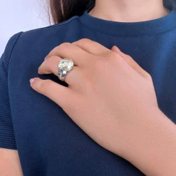 Bague argent 925 zirconias vert clair et blanc