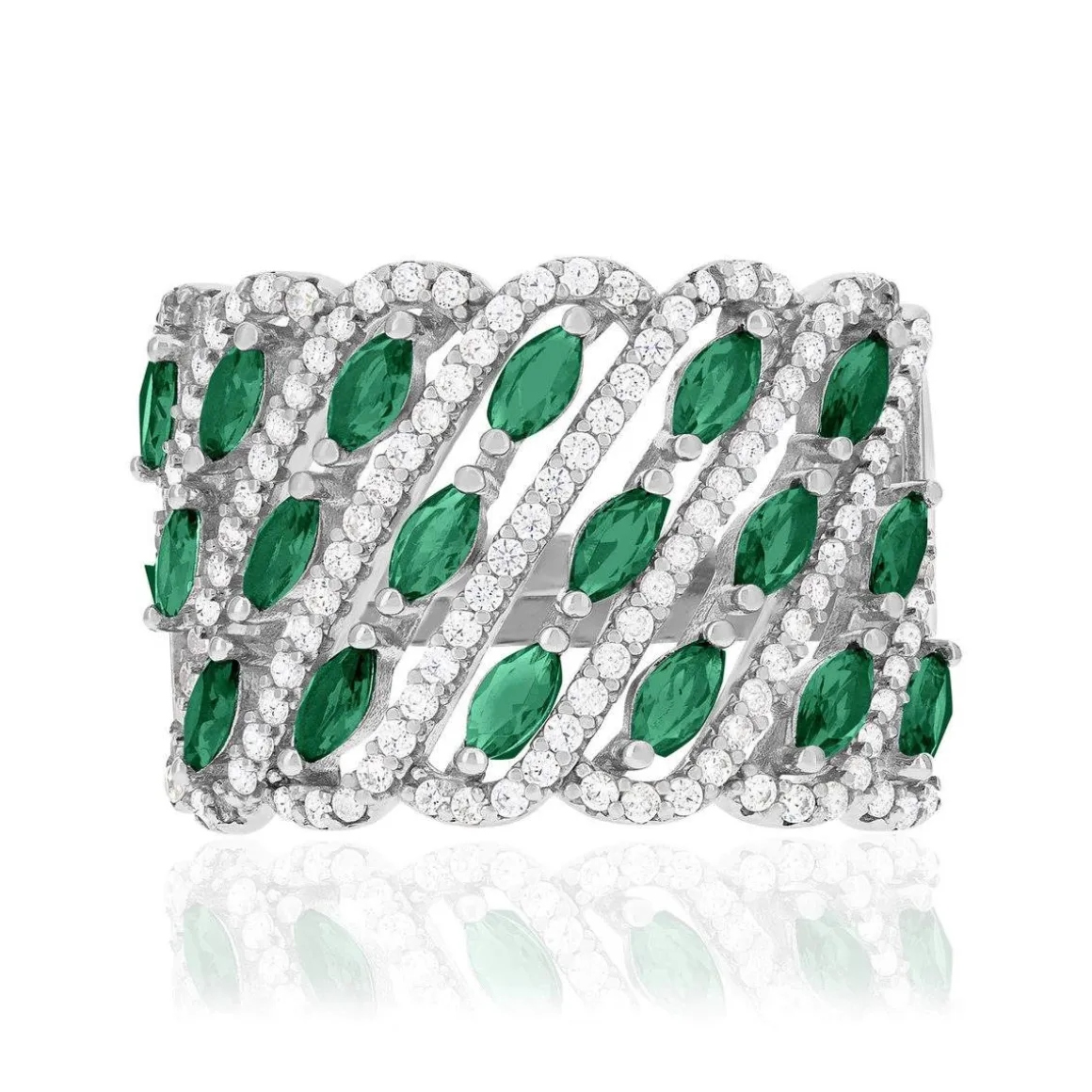 Bague argent zirconias vert et blanc
