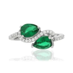 Bague argent 925 zirconias verts taille poire et blancs