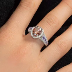 Bague argent 925 zirconias violet, rose et blanc