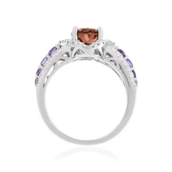 Bague argent 925 zirconias violet, rose et blanc