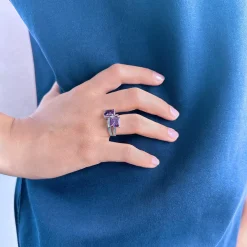 Bague argent 925 zirconias violets