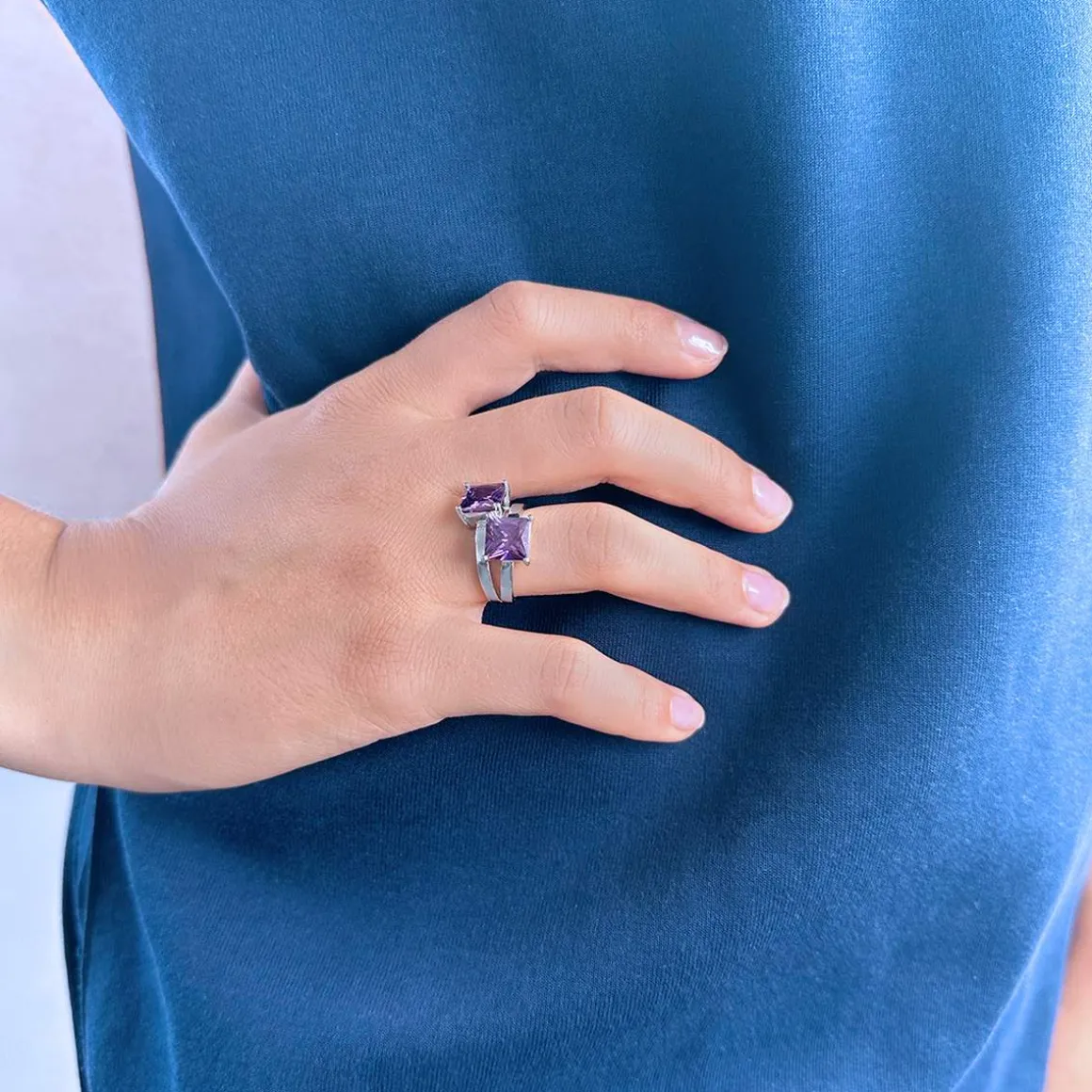 Bague argent 925 zirconias violets