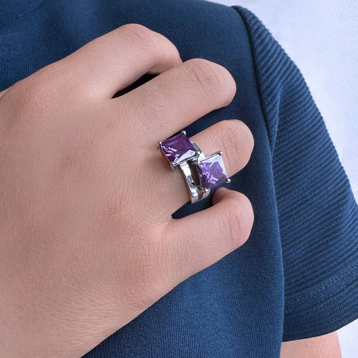 Bague argent 925 zirconias violets