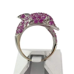 Bague dauphin d'occasion or 585 blanc rubis diamants