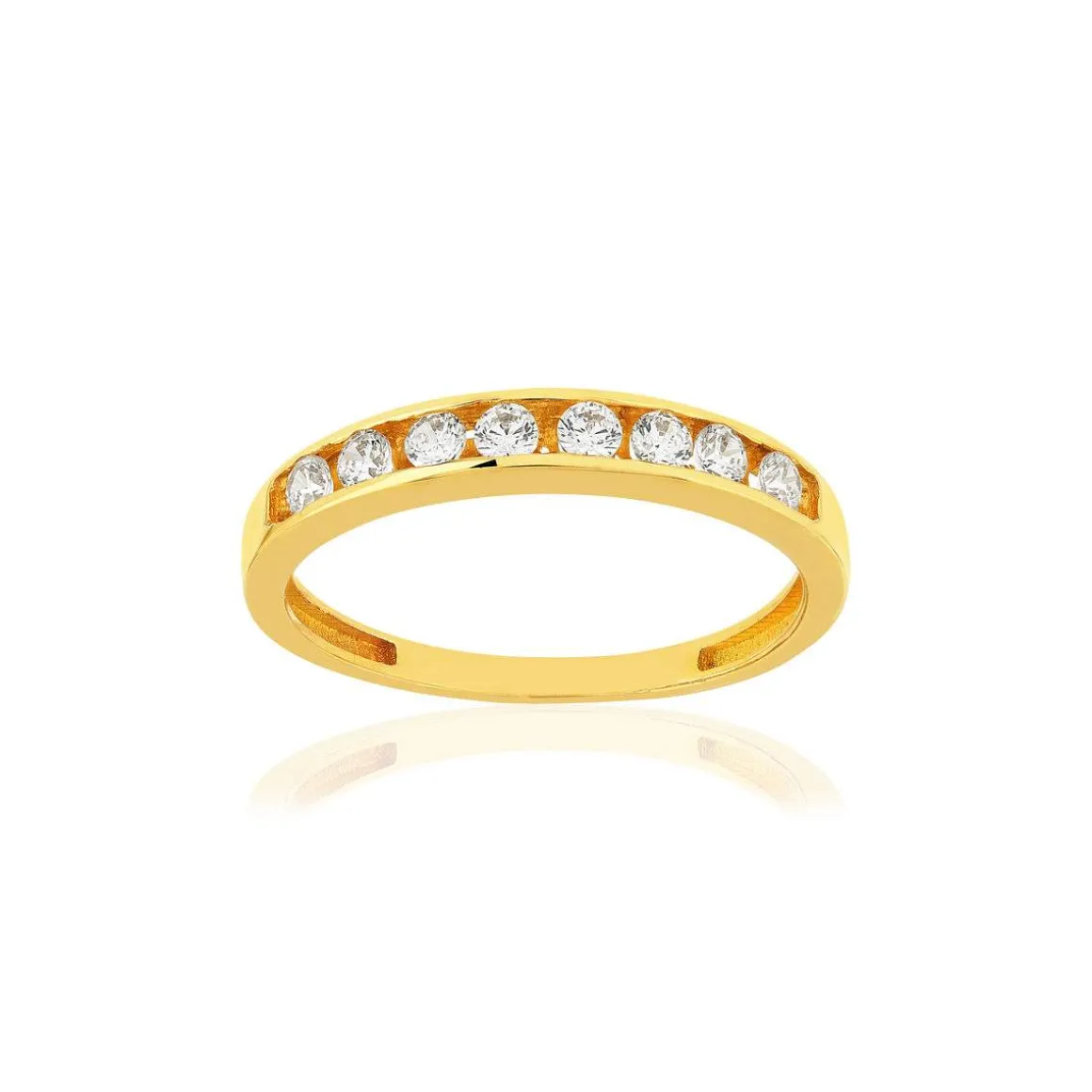 Bague demi tour or 375 jaune zirconia blanc