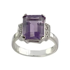 Bague d'occasion or 750 blanc améthyste diamants